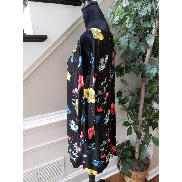 Old Navy Sheath Dress Women's Size Medium Black Floral Slit Sleeve Round Neck - Picture 14 of 14